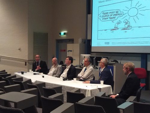Panel discussion about “The Future of Energy with Light”. Left to rignt: Professor Steve Chu, Hans-Josef Fell, Professor Armin Aberle, Professor Andrew Blakers, Dr. Jim Foresi, and Professor Ken Baldwin.